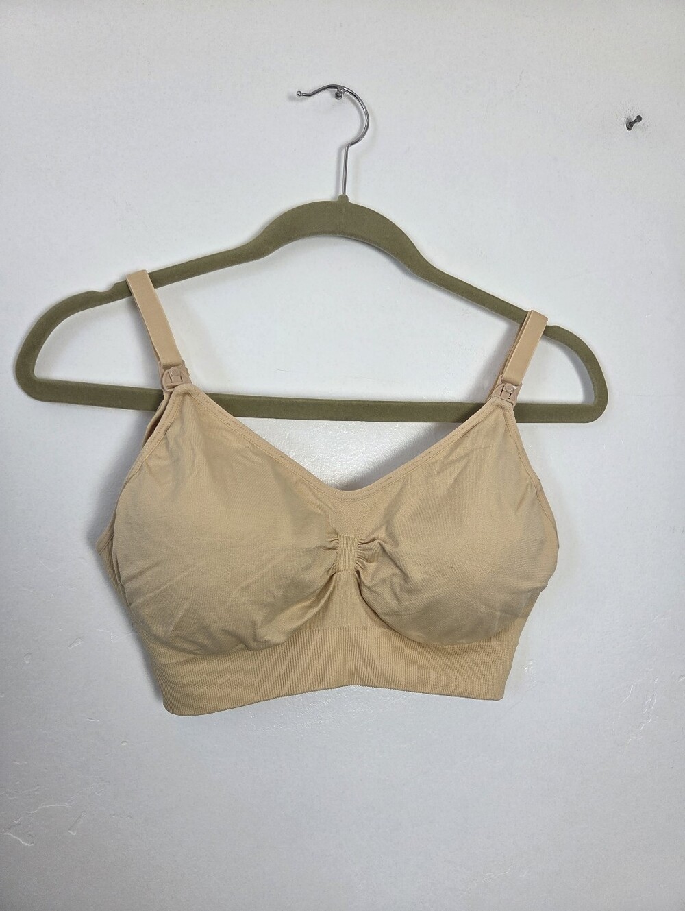 Nursing Bra Breastfeeding Nude Beige Camel Large Stretchy Comfy Pads Adjustable